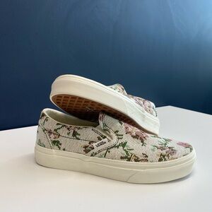 Vans Floral Slip-On Shoes - White and Green